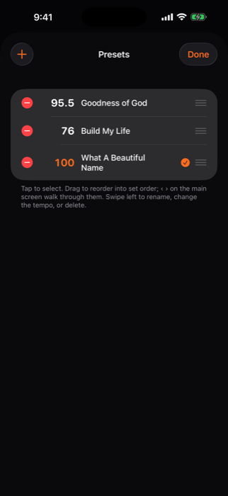 Presets list